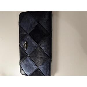 Coach Navy Blue Suede and Metallic Blue Leather Patchwork Zip Wallet